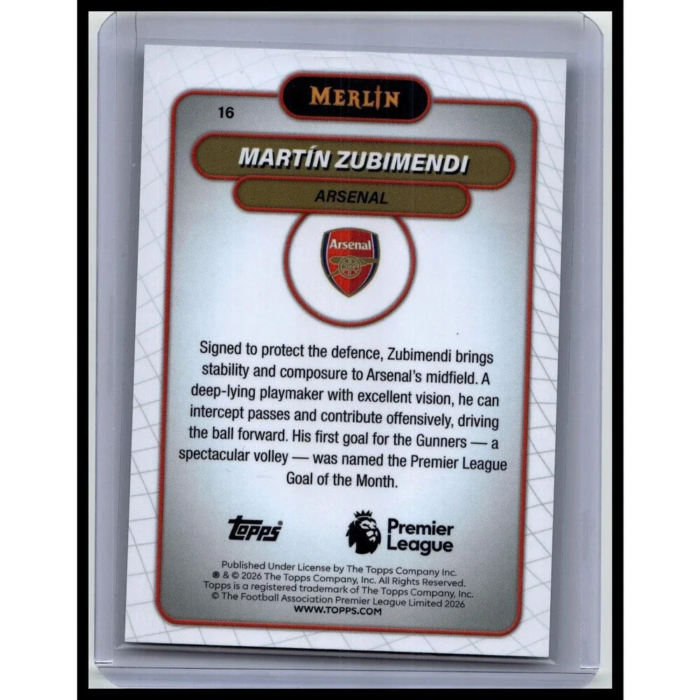 2026 Merlin Premier League Martín Zubimendi #16 Arsenal FC Aqua Mojo #/199